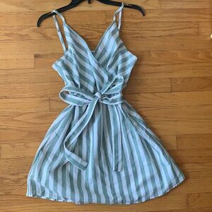 SHEIN Size S Summer Dress Mint Green & White Striped w/ Adjustable Straps & Tie